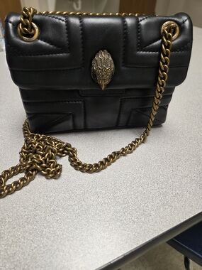 Black Quilted Leather Crossbody with Antique Gold Chain